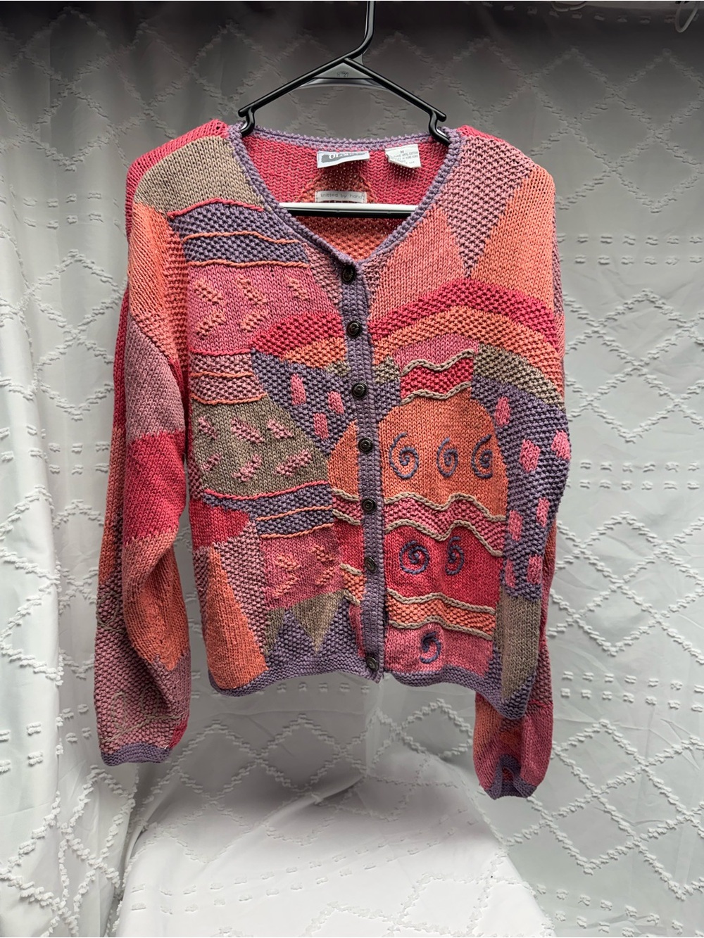 Sigrid Olsen Cardigan Sweater
Size M Multicolor Hand Knit
Geometric